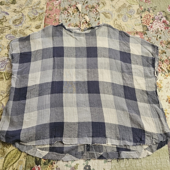 POL Women’s Blue and White Buffalo Check Oversized Top Sz Small Coastal Cowgirl - Picture 7 of 8